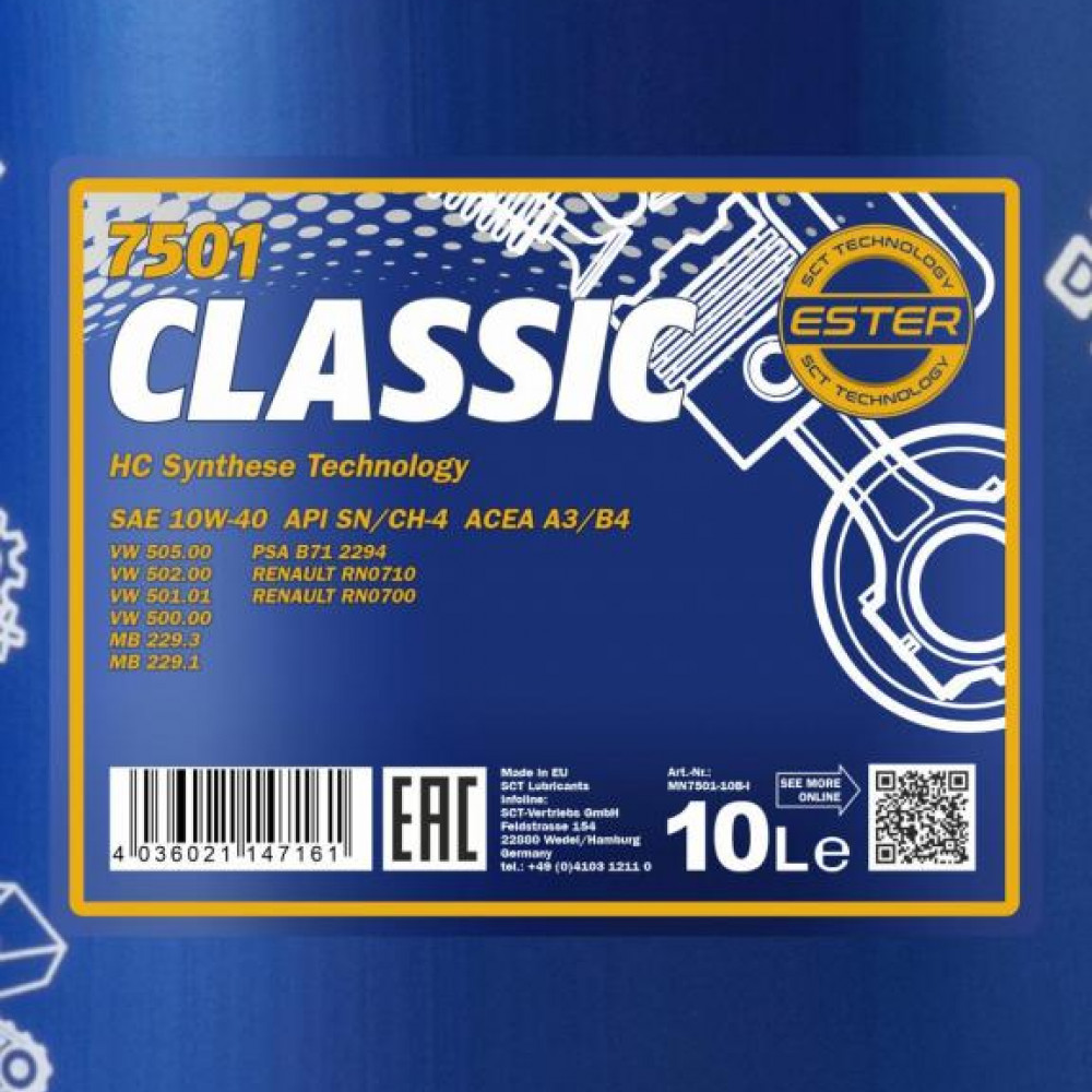 Mannol 7501-10 Classic 10W-40 (10W40) motorolaj 10lit.